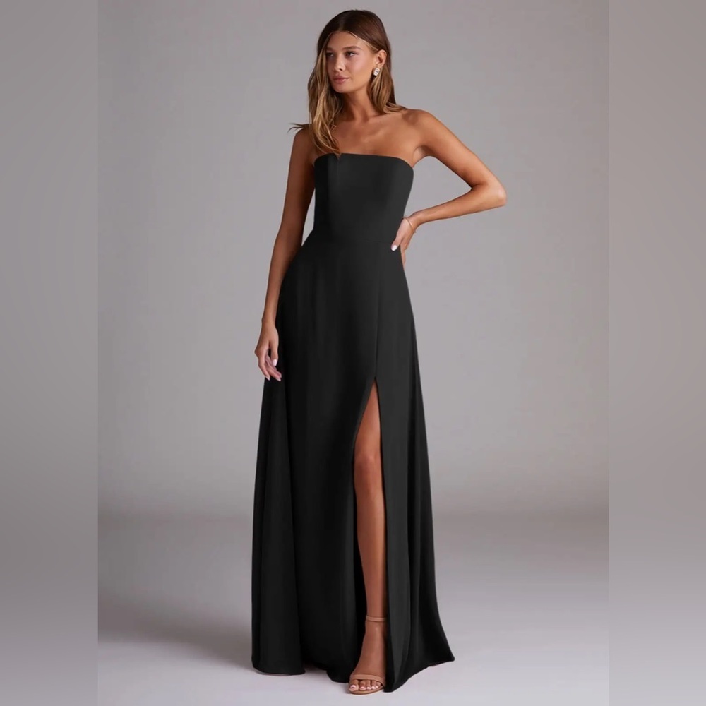 Azazie Wren (Size A0!!!) Black A-Line Side Slit Chiffon Convertible Dress